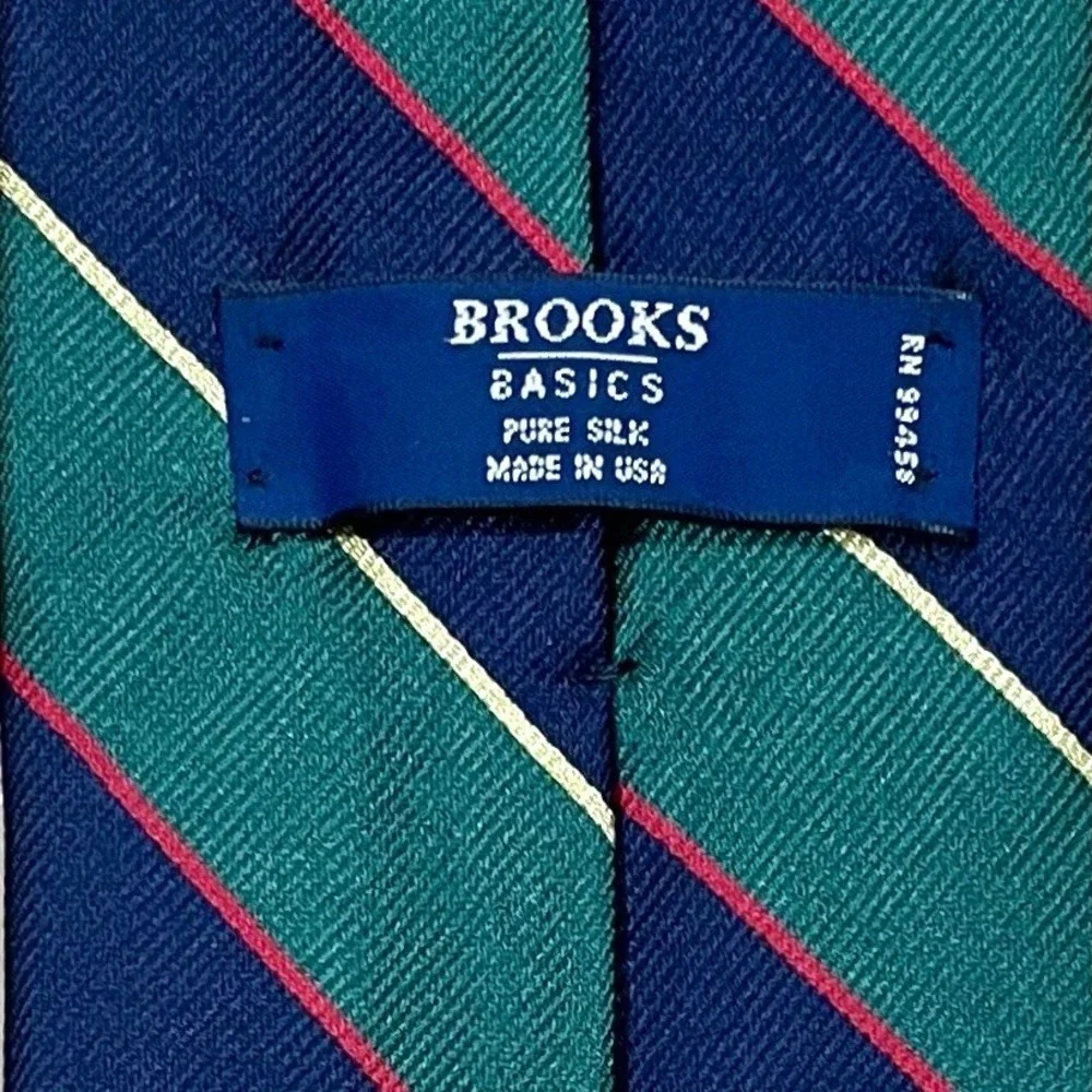 Brooks Brothers 100% Silk Repp Necktie Navy Green Classic Preppy USA Made